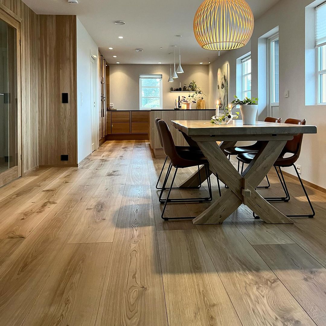 Natural oak engineered wide plank wood flooring